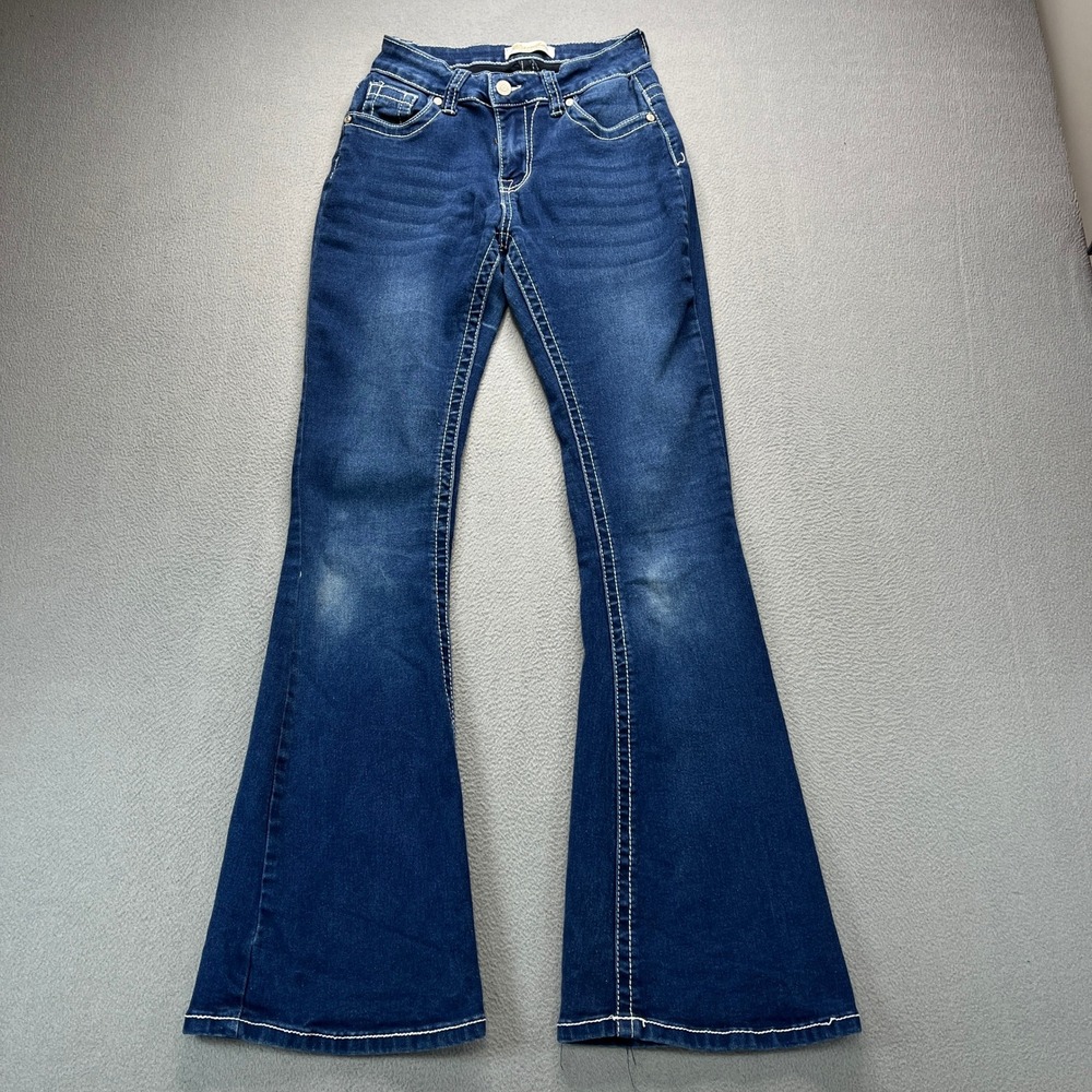 Vanilla Star Flare Jeans Womens 1 Blue Denim Bell Bottom High Rise Y2K Trousers